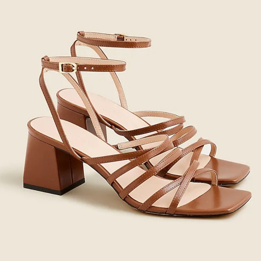J.Crew Layne Strappy-Sandal Heels in Brown Leather - Picture 1 of 8